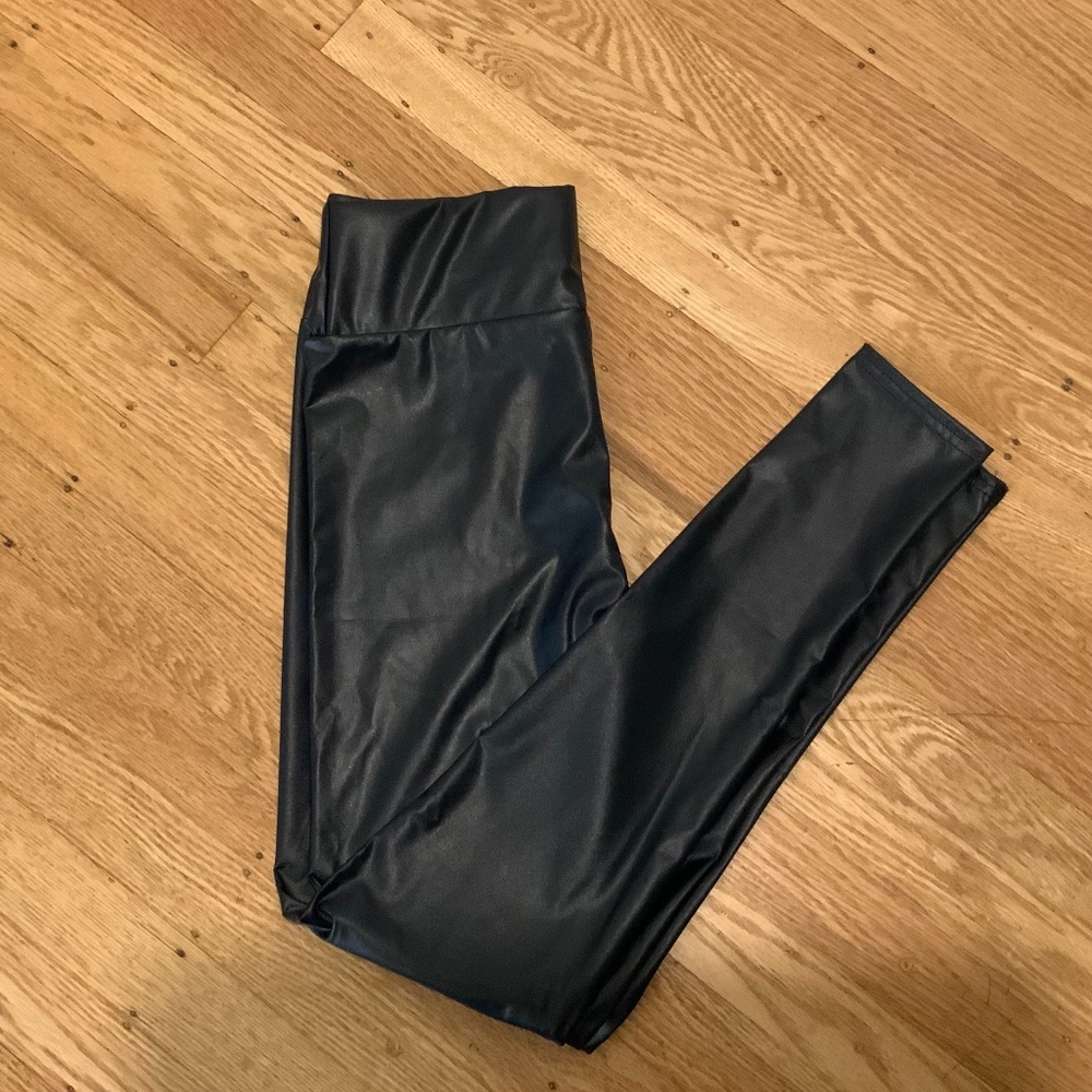 Pleather Leggings Wide Band - Navy